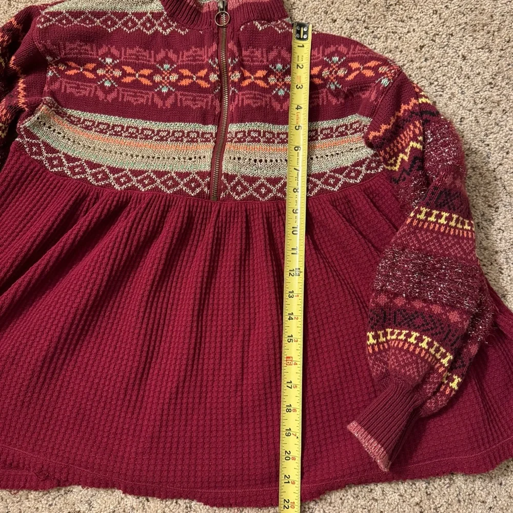 Free People Fair Isle Balloon Sleeve Babydoll Top Oversized Size XS - Picture 8 of 11